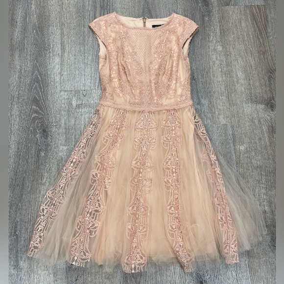 Tadashi Shoji Lace and Tulle Cap Sleeve Dress - Picture 1 of 5